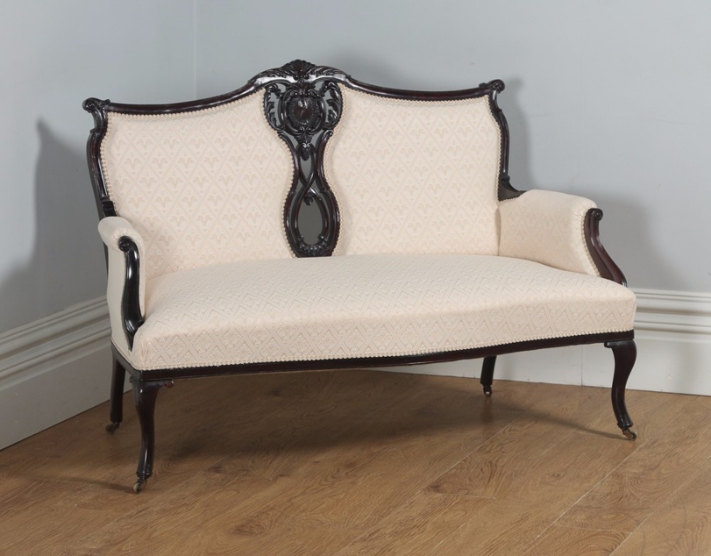 Antique English Victorian Rococo Carved Mahogany Sofa Couch Settee (Circa 1880)