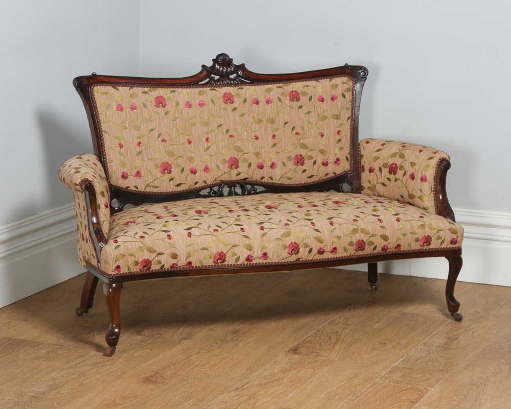 Antique English Edwardian Art Nouveau Carved Mahogany Sofa Couch Settee (Circa 1900)