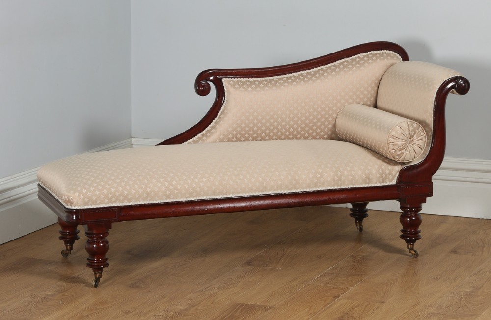 Antique English Regency Mahogany Upholstered Chaise Longue (Circa 1830)
