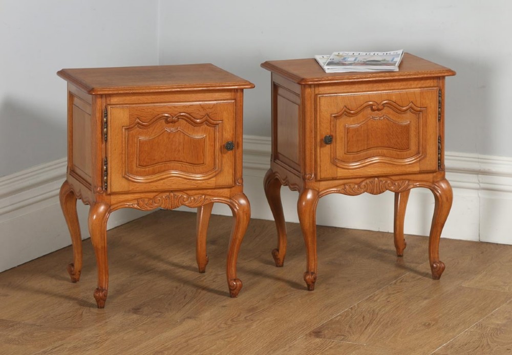 Pair of Antique French Louis XV1 Style Oak Bedside Tables (Circa 1920)