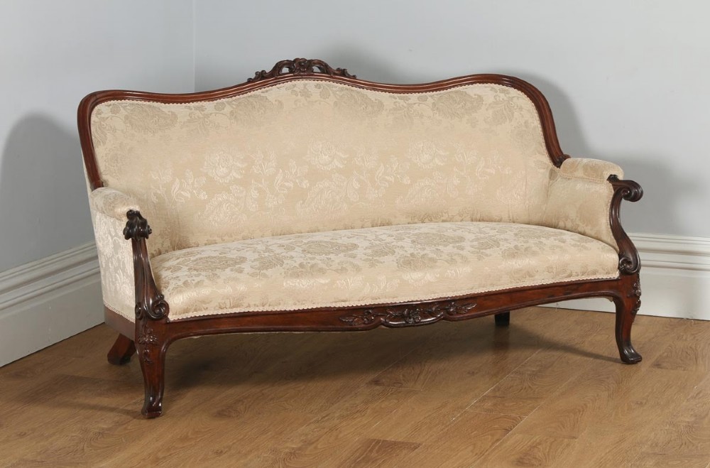 Antique English Victorian Rosewood Upholstered Couch Sofa Settee (Circa 1850)