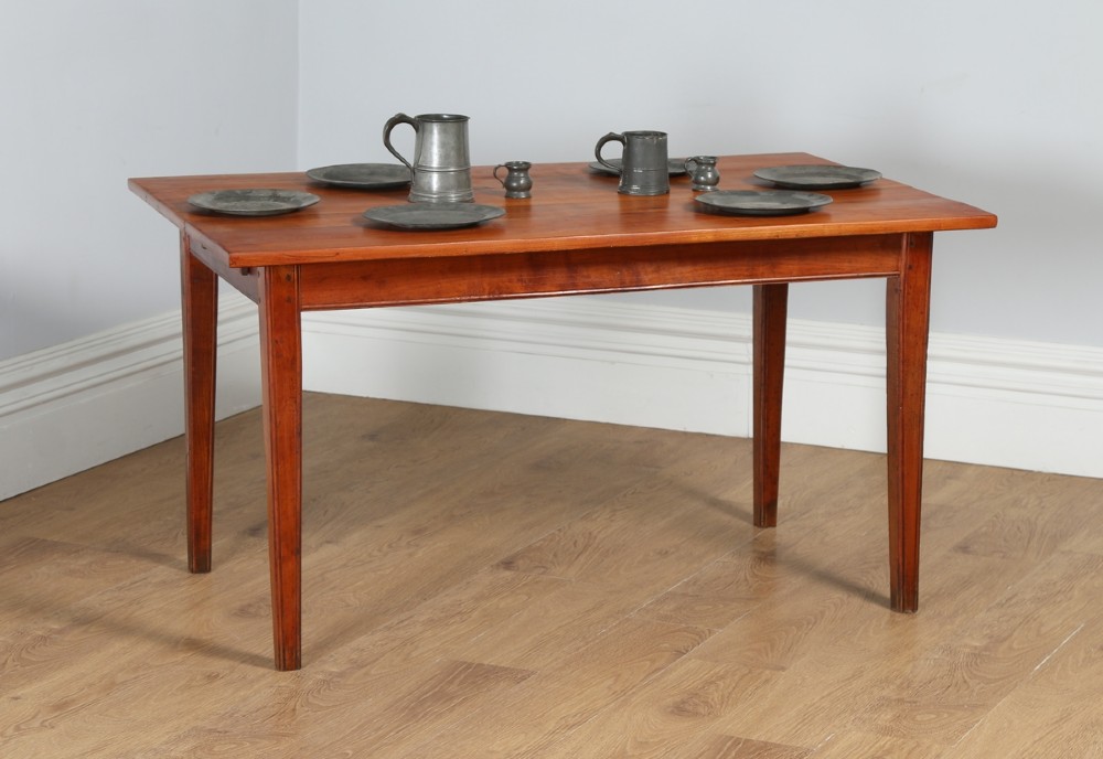 Antique French 4ft 7” Cherry Fruit Wood Refectory Kitchen Dining Table With Breadboard (Circa 1850)
