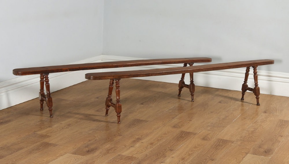 Antique Pair of 7ft 10” French Provincial Cherry Wood Kitchen Benches (Circa 1860)