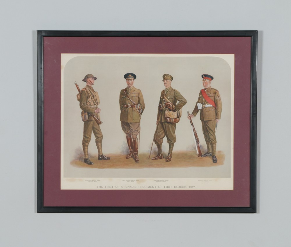 Antique English Watercolour Print of Four Soldiers, by Artist with Initials ‘DM’ (Circa 1925)