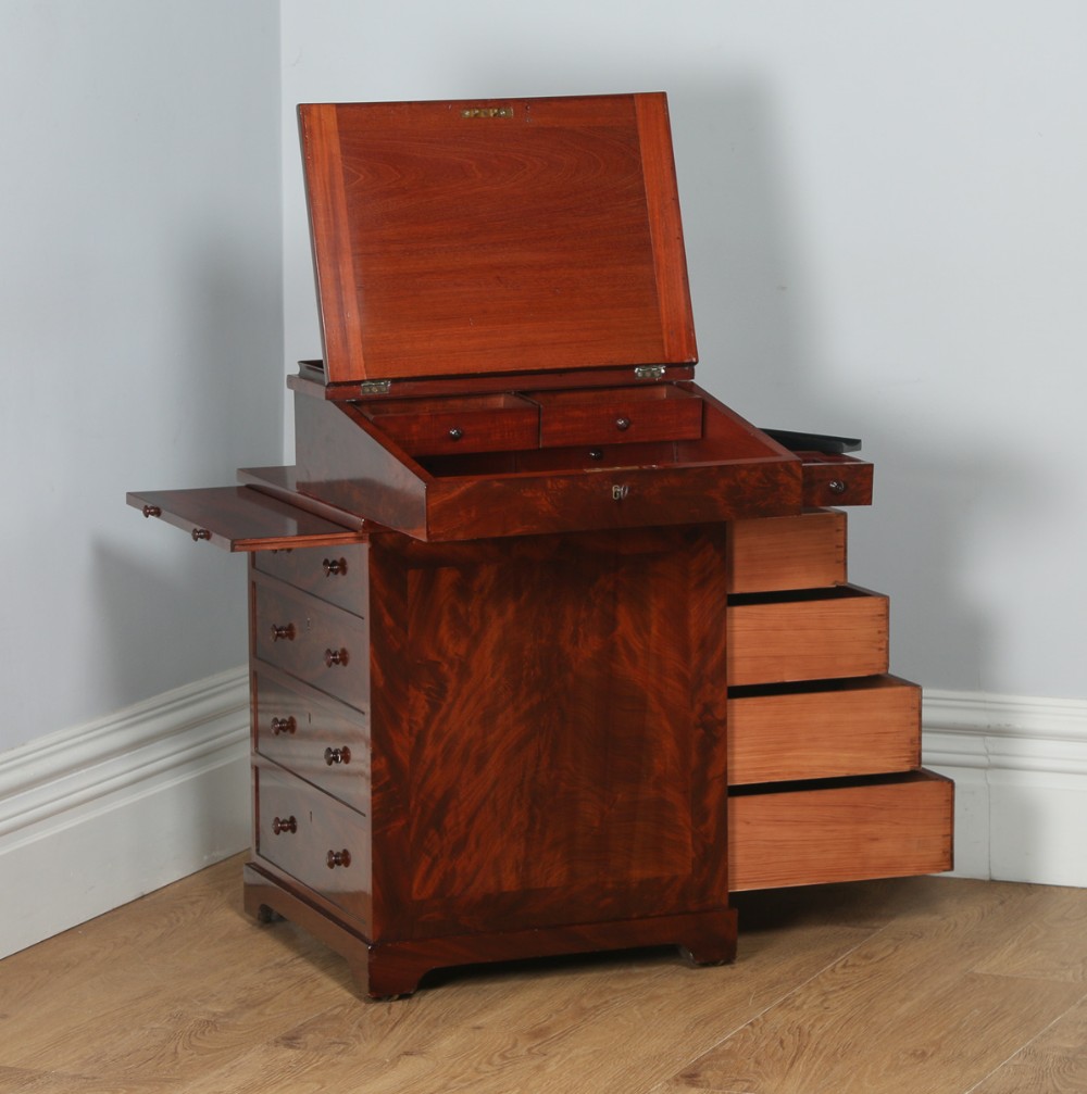 Antique English Georgian Regency Flame Mahogany Davenport Writing Office Desk (Circa 1820)