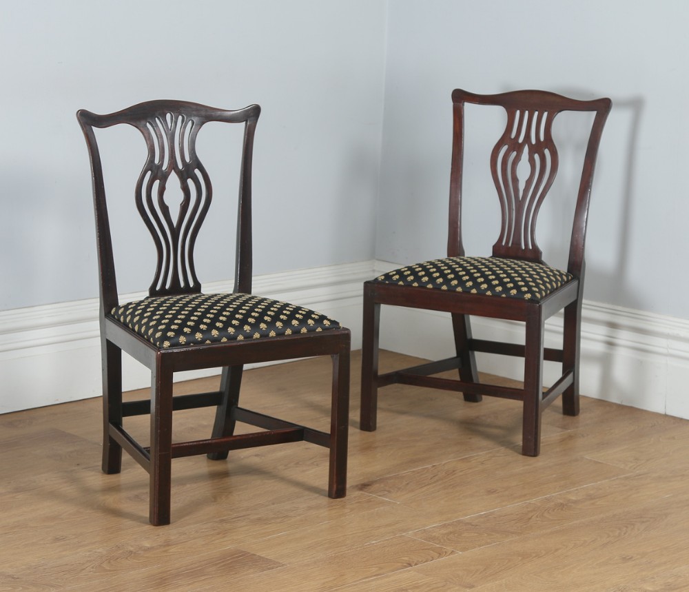 Antique English Pair of Georgian Chippendale Mahogany Office Desk Dining Chairs (Circa 1800)