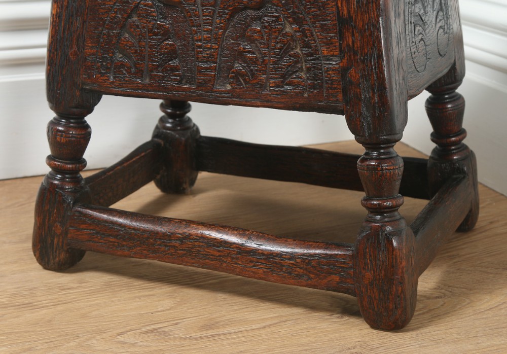 Antique English Charles Ii Style Oak Joint Close Box Stool (circa 1880)