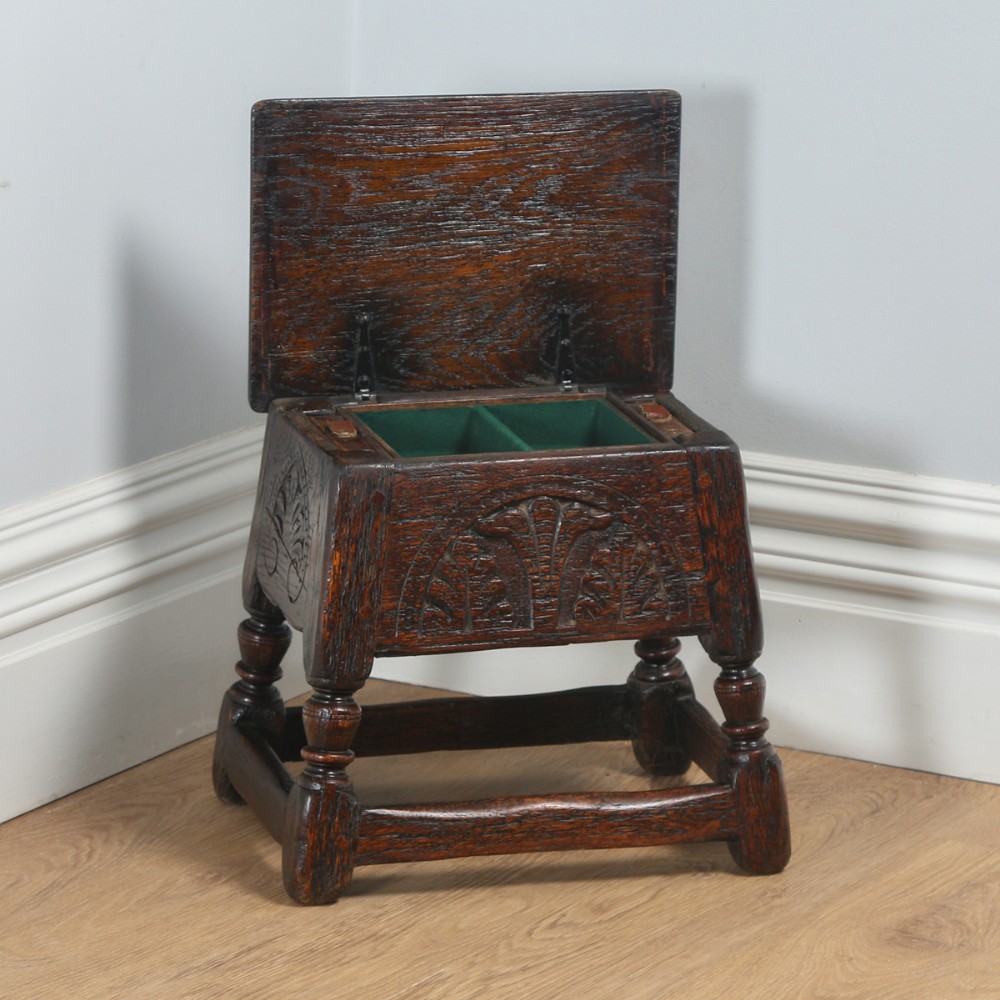 Antique English Charles Ii Style Oak Joint Close Box Stool (circa 1880)