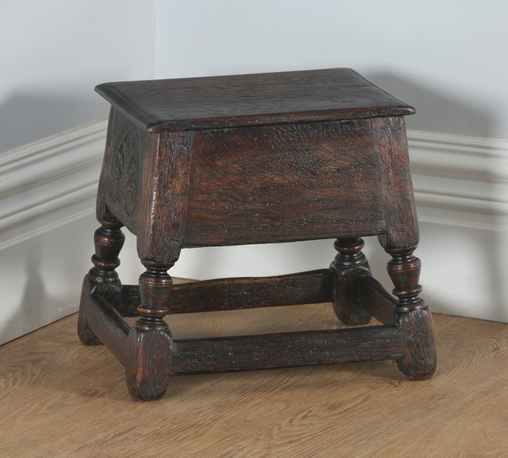 Antique English Charles Ii Style Oak Joint Close Box Stool (circa 1880)