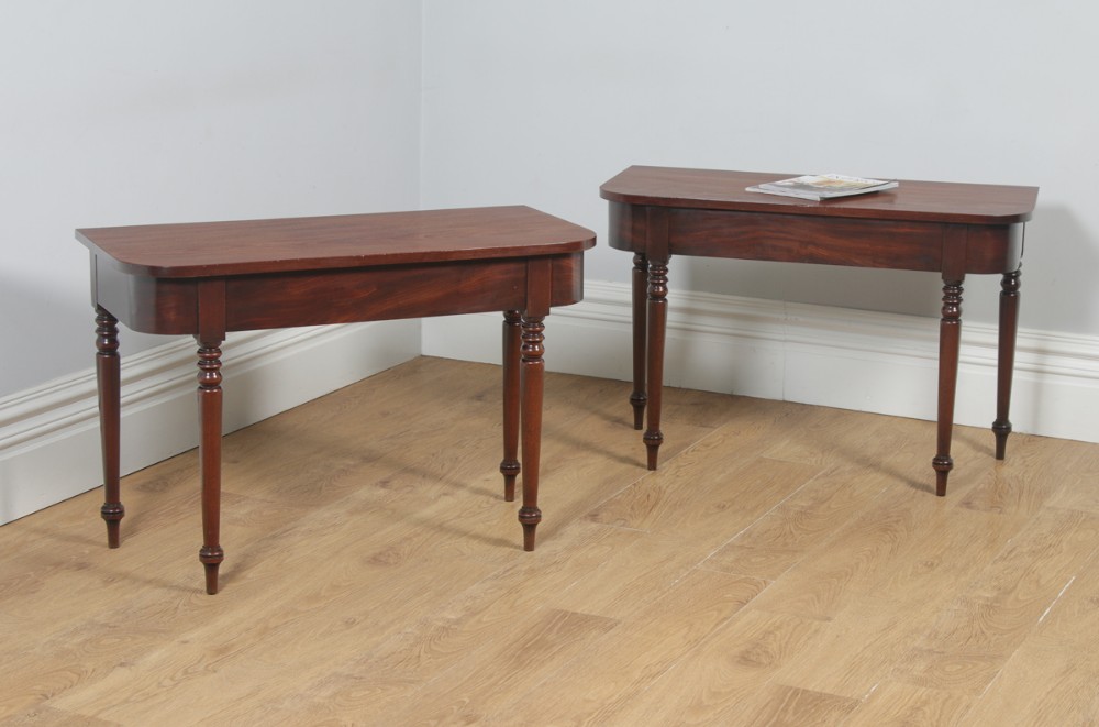 Antique English Pair of Georgian Mahogany D End Console Side Hall Tables (Circa 1820)