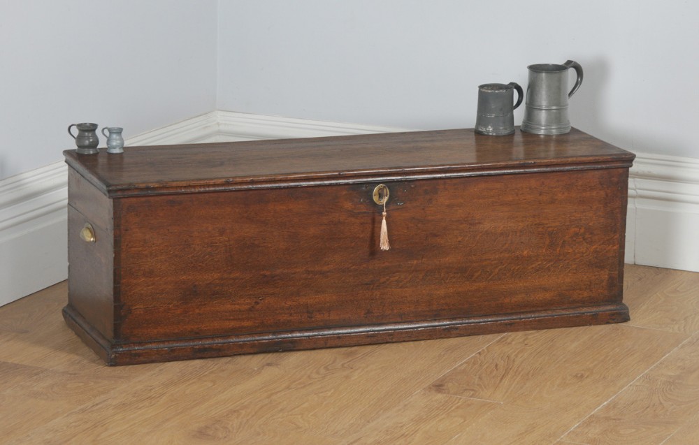 Antique English Georgian Oak Trunk Blanket Box Chest Ottoman (Circa 1780)