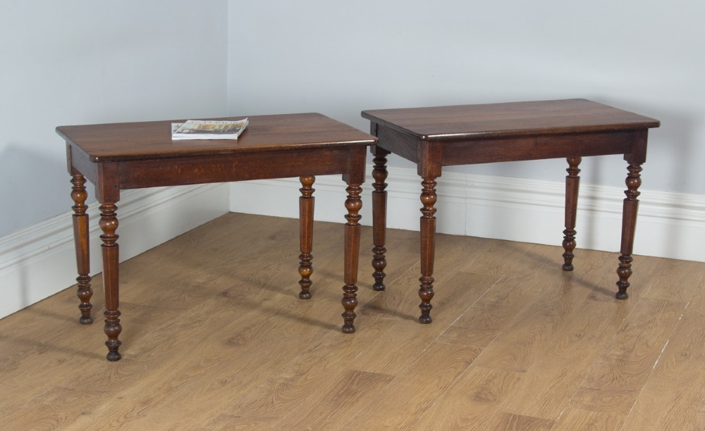 Antique French Pair of Oak Bistro Console Side Kitchen Hall Tables (Circa 1850)