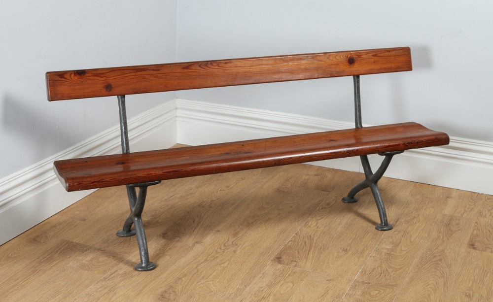 Welsh Victorian 6ft Pitch Pine & Cast Iron Railway Station Bench (Circa 1880)