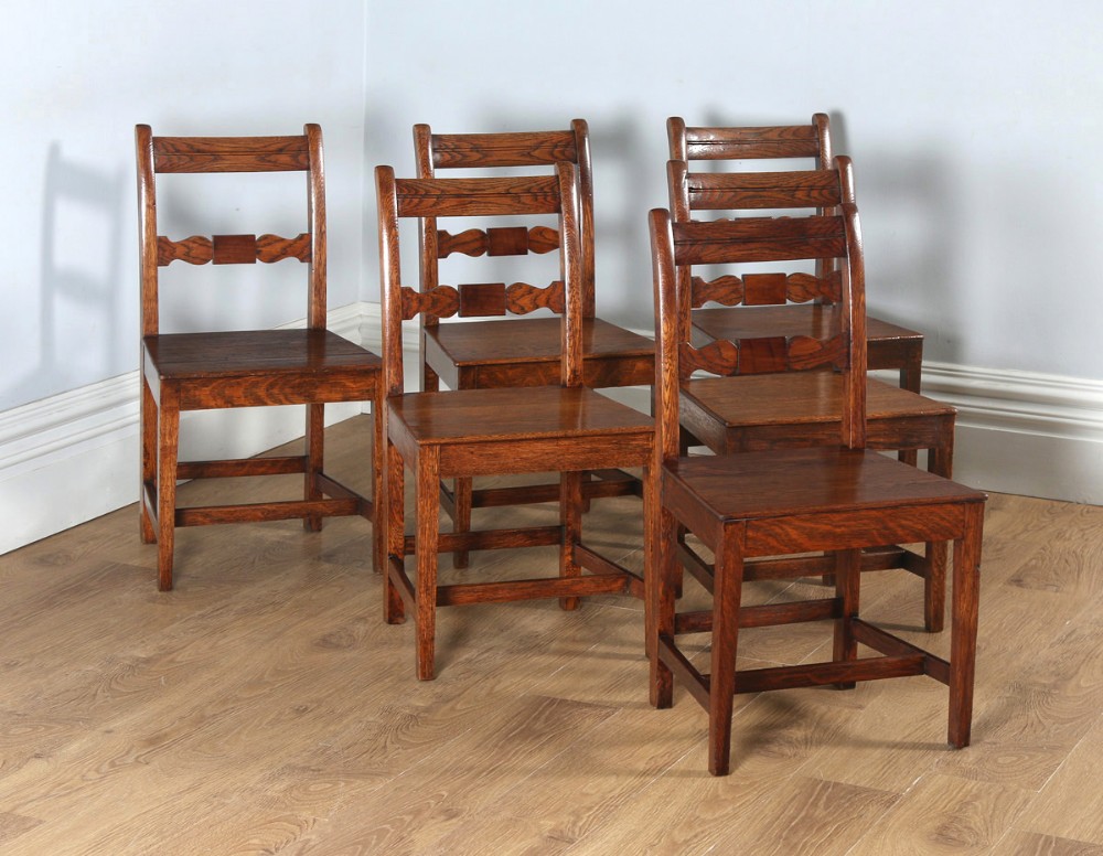 Antique English Set of Six Georgian Regency Provincial Cottage Oak & Elm Kitchen Dining Chairs (Circa 1830)