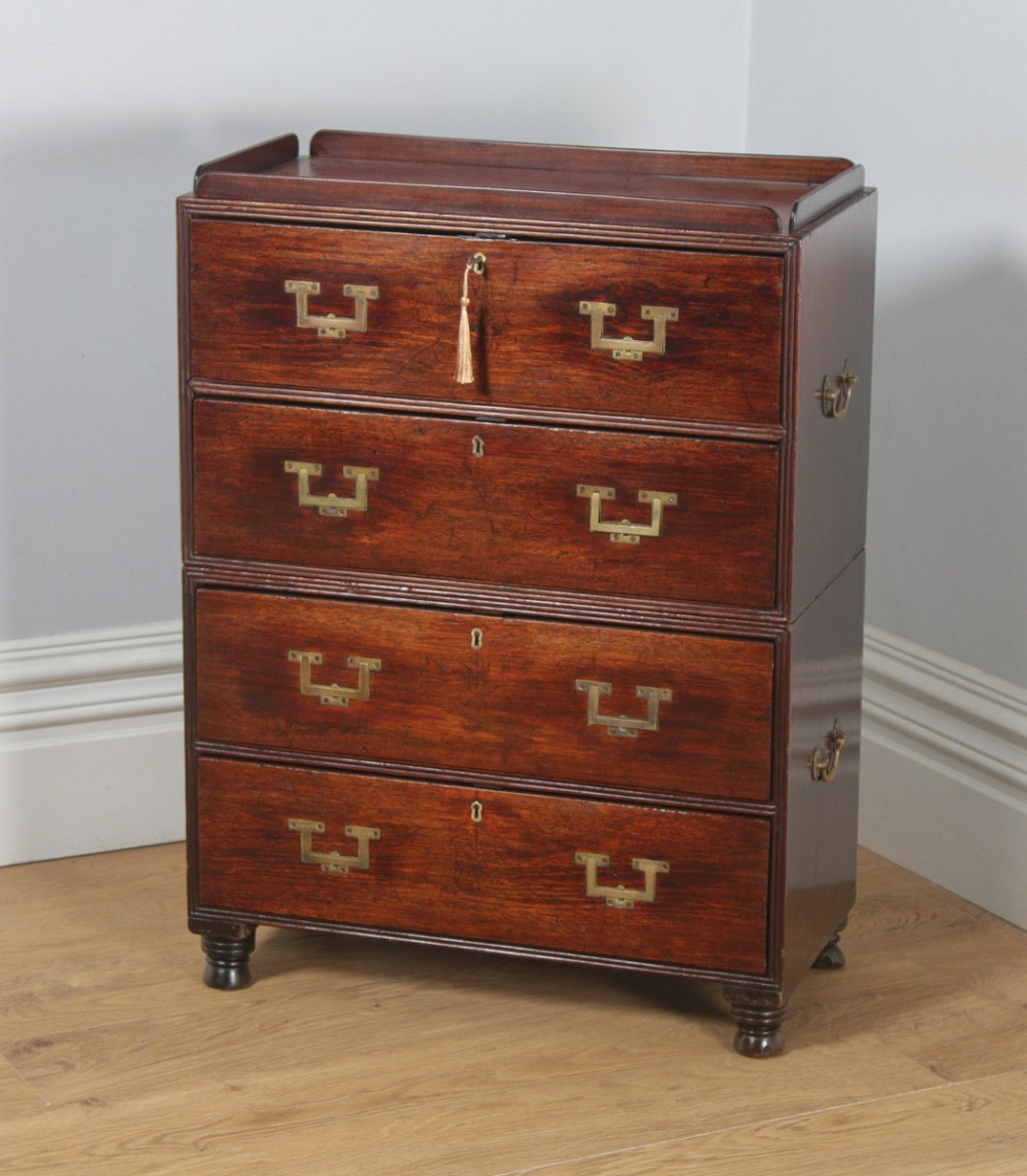 Antique Victorian Colonial Teak & Brass Military Campaign Chest of Drawers (Circa 1840)
