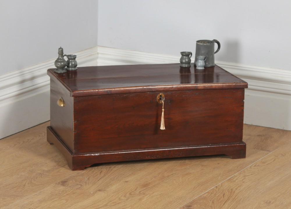 Antique English Georgian Elm & Oak Trunk Blanket Box Chest Ottoman (Circa 1780)