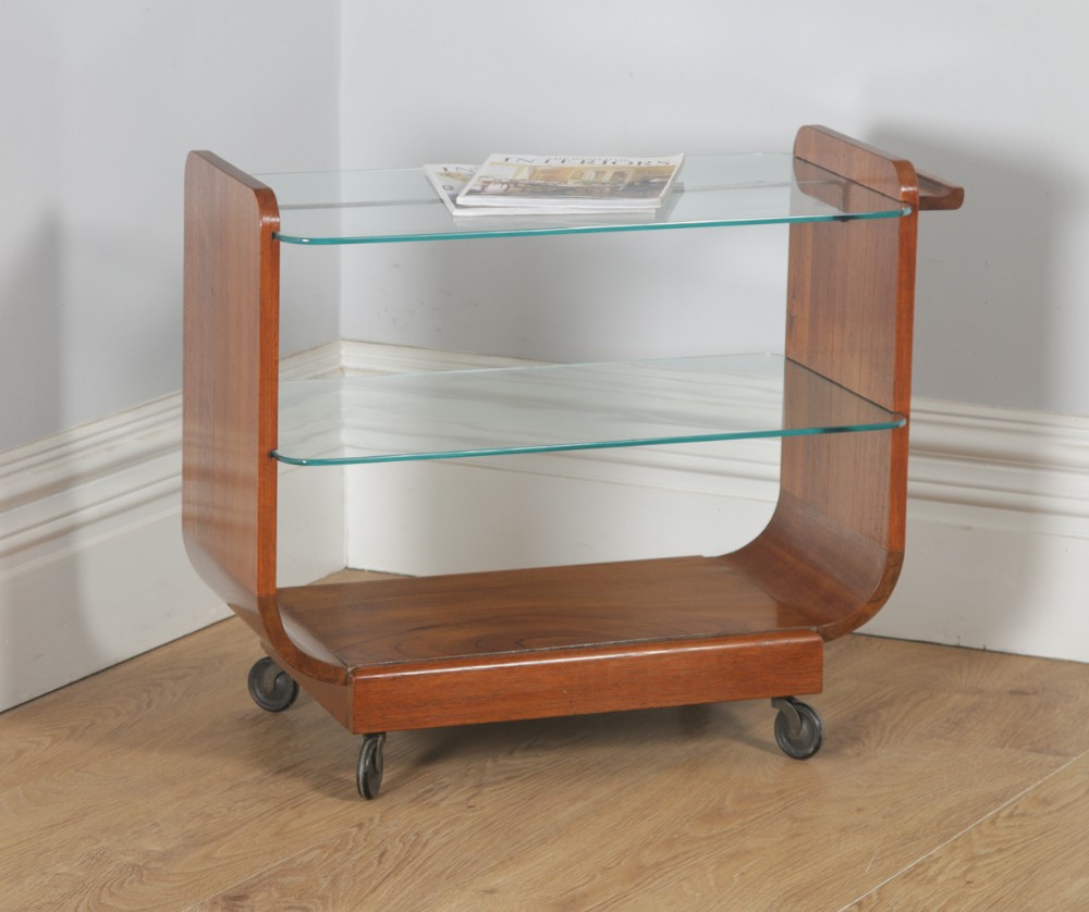 Art Deco Retro Vintage Danish Teak & Glass Serving Tea & Bar Drinks Trolley (Circa 1940)