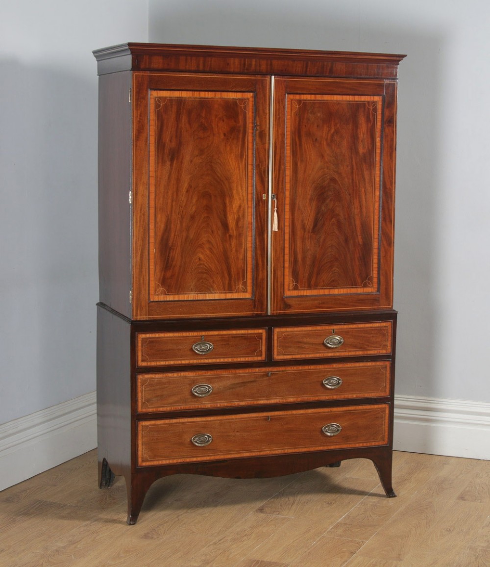 Antique English Georgian Regency Flame Mahogany Linen Press Wardrobe Cupboard (Circa 1820)