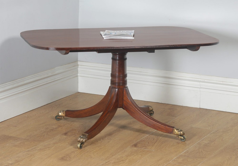 Antique English Georgian Regency Mahogany Tilt Top Rectangular Breakfast Dinging Table (Circa 1830)