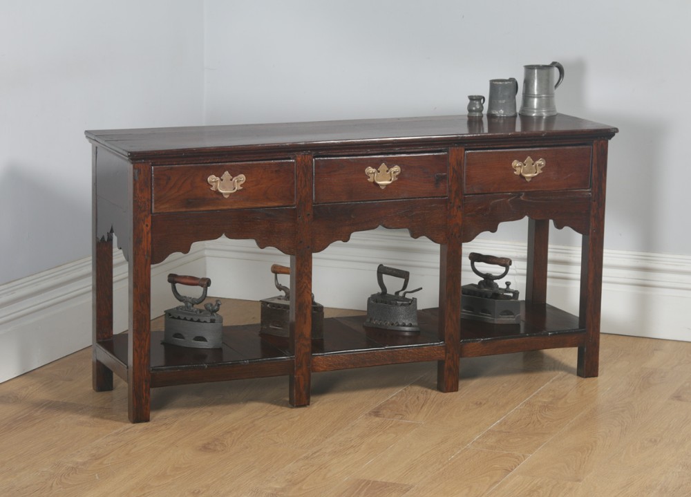 Antique English Georgian Oak 5ft Pot Board Low Dresser Base Sideboard (Circa 1780)