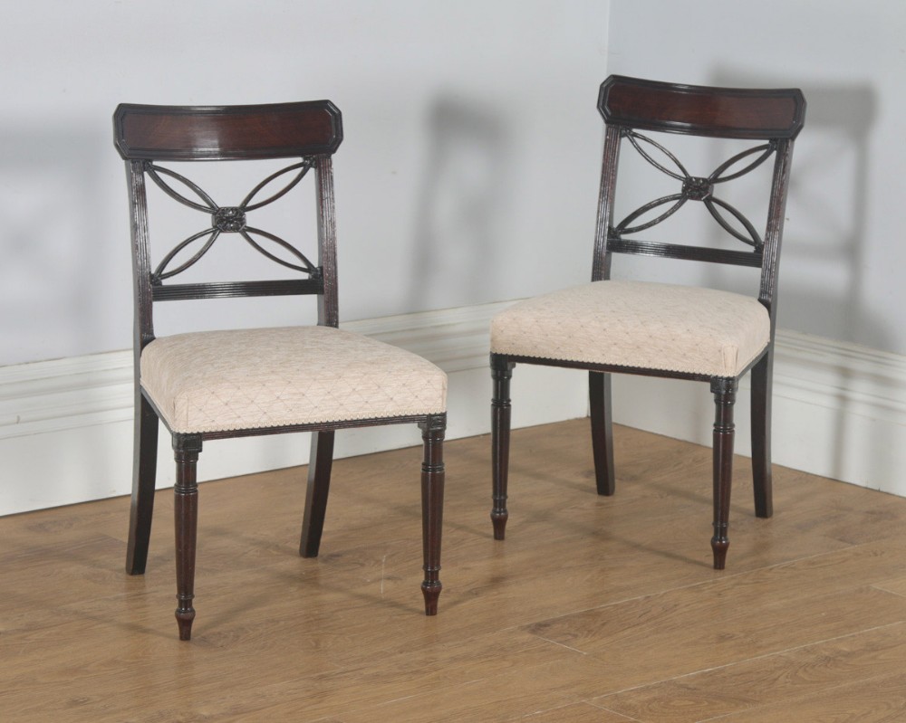 Antique English Pair of Two Georgian Regency Mahogany Bar Back Dining Side Chairs (Circa 1820)