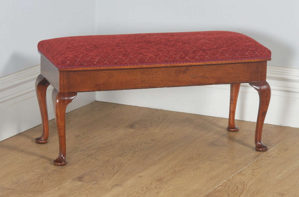Antique English Edwardian Mahogany Upholstered Duet Music Piano Window Stool Ottoman Seat (Circa 1910)
