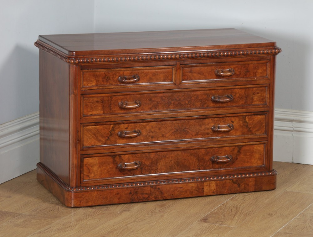 Antique English Victorian Burr Walnut Chest of Drawers (Circa 1880)