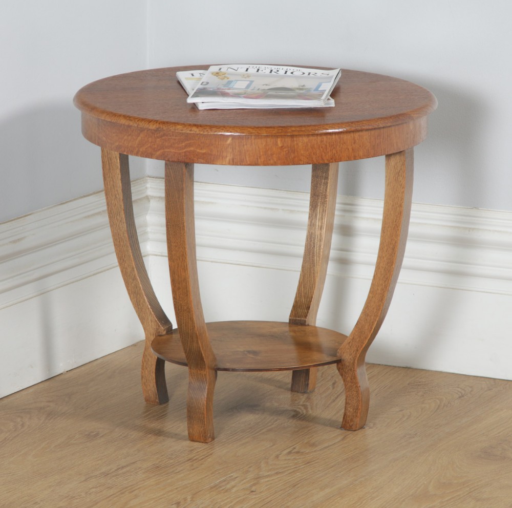 Art Deco English Oak Circular Centre Coffee Occasional Side Table (Circa 1930)