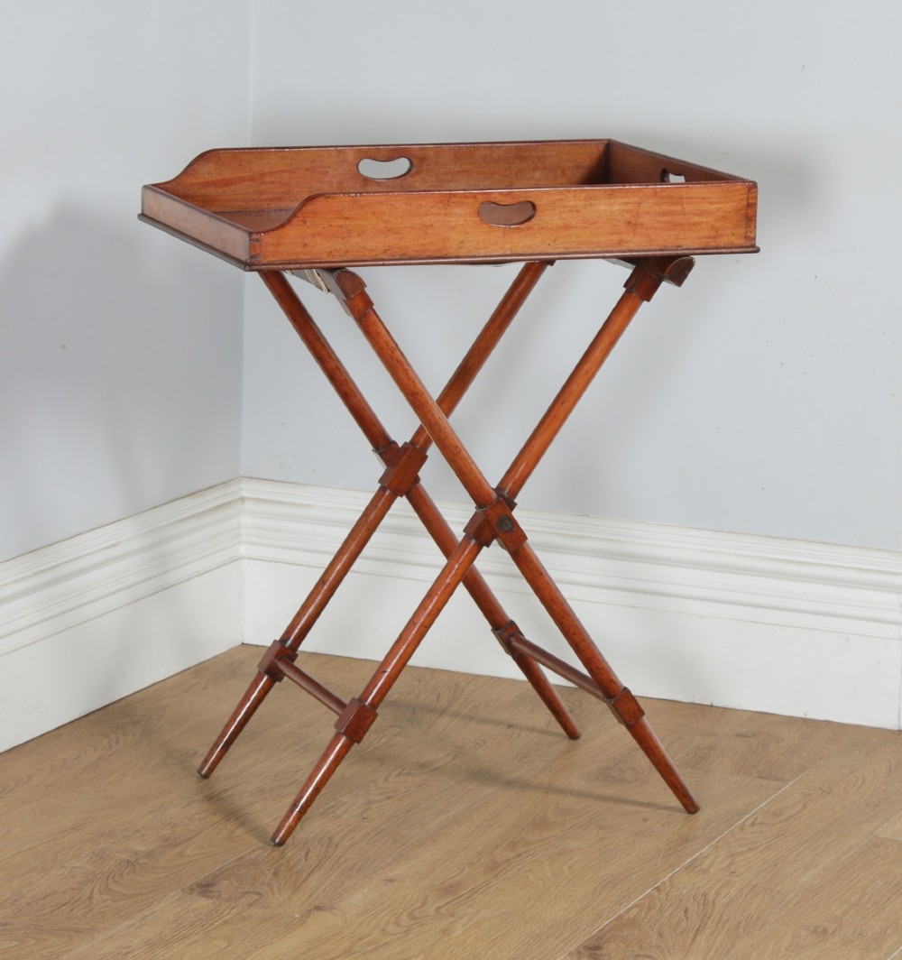 Antique English Victorian Mahogany Butlers Drinks Tray & Stand (Circa 1850)