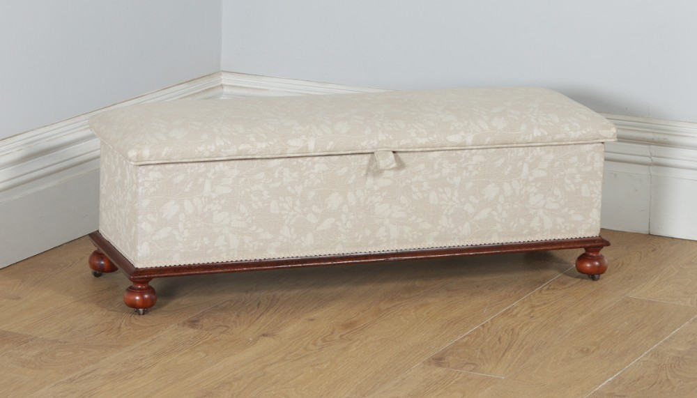 Antique English Victorian Mahogany Upholstered Ottoman Chest Box Stool (Circa 1880)