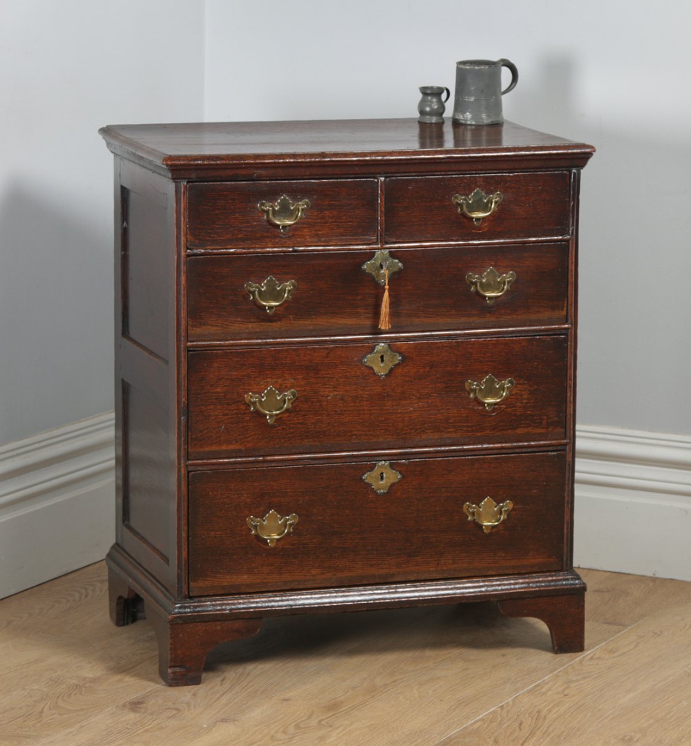 Small Antique English Georgian Oak Bachelors Chest of Drawers (Circa 1740)