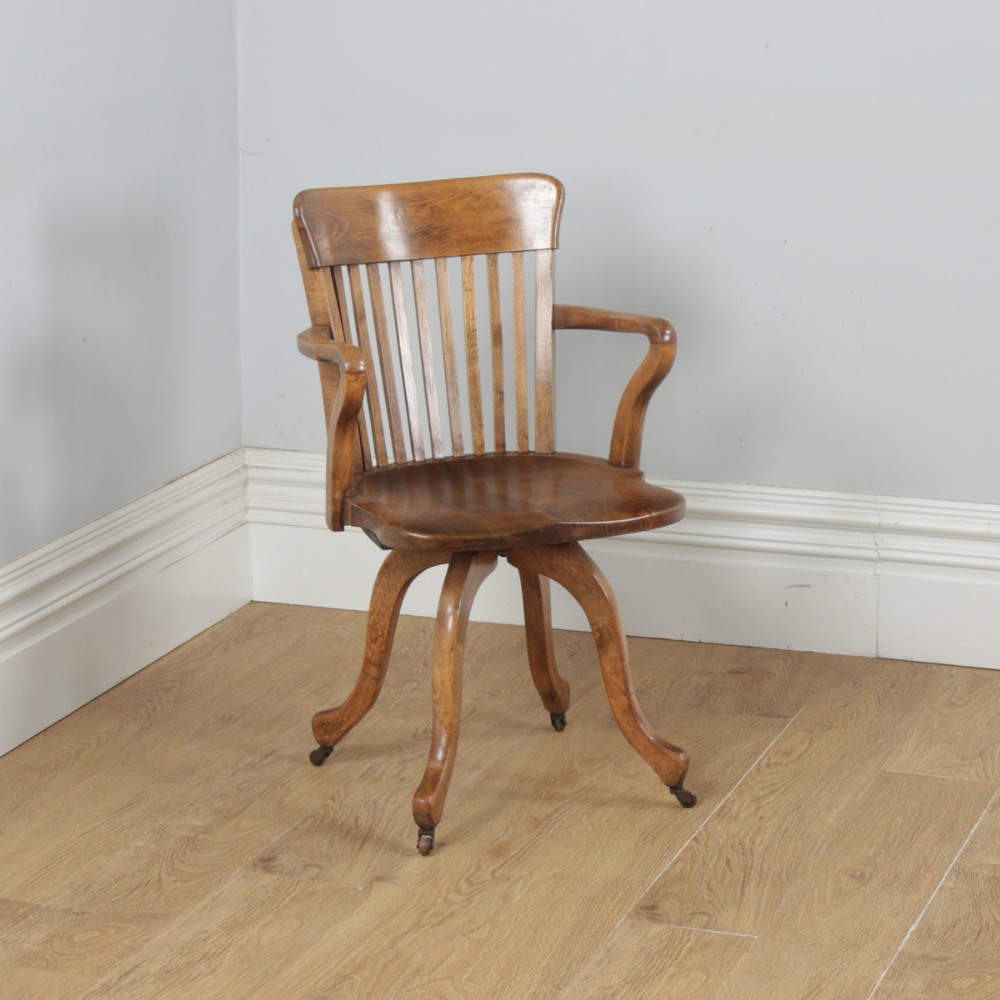 Antique English Victorian Beech Revolving Office Desk Arm Chair (Circa 1890)