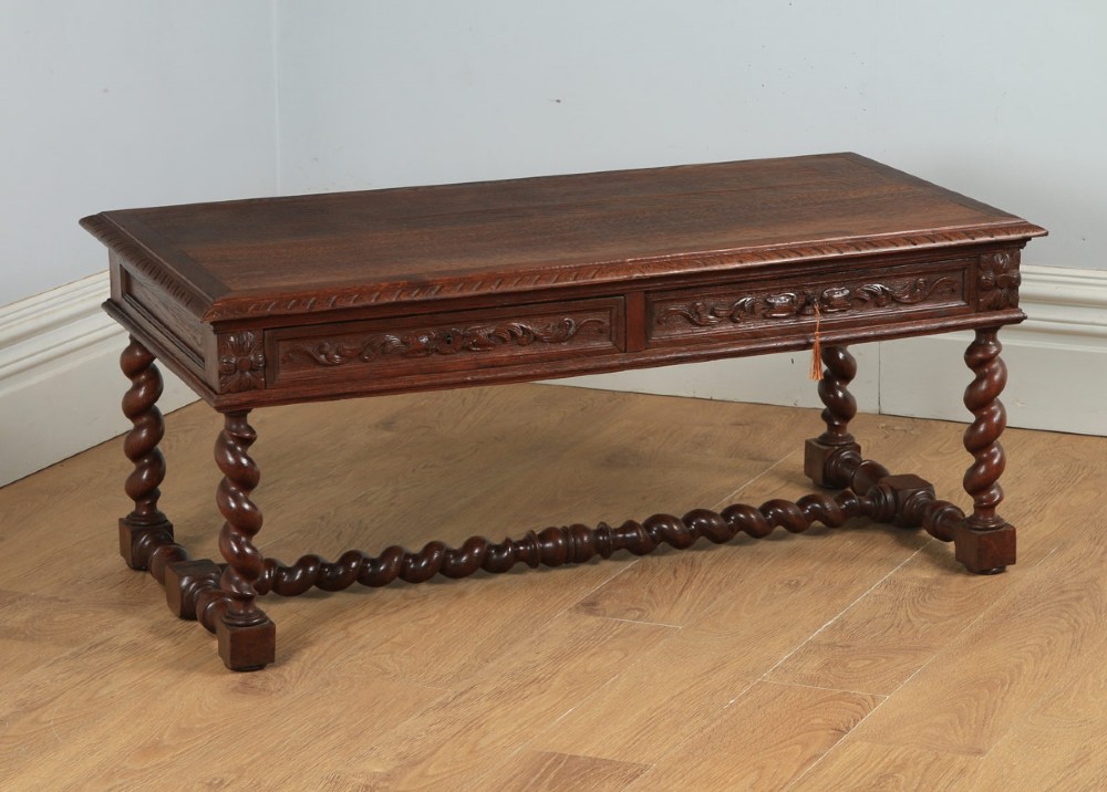 Antique French Carved Green Man Oak Rectangular Centre Coffee Table (Circa 1870)