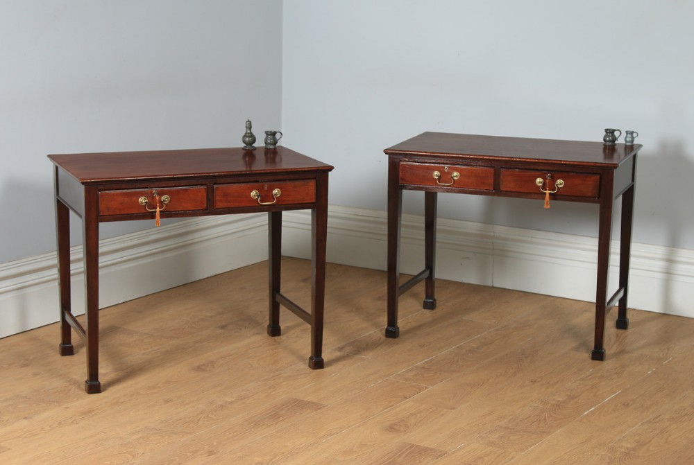 Antique English Pair of Georgian Style Mahogany Occasional Side Hall Writing Tables (Circa 1910)