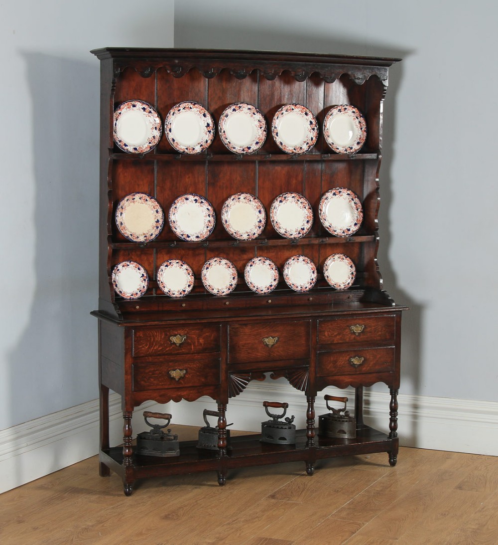Antique Welsh Regency Georgian Oak Potboard Joined High Dresser Base & Rack Sideboard (Circa 1810)