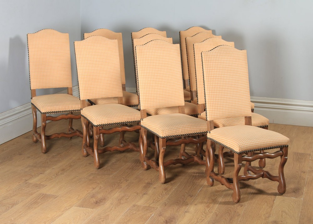 Set of Ten 10 French Os De Mouton Upholstered High Back Beech Dining Chairs Including Recovering (Circa 1930)