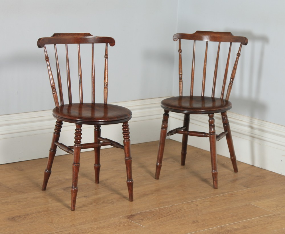 Antique Swedish Pair of Edwardian Beech Ibex Penny Windsor Stick Back Kitchen Dining Chairs (Circa 1910)