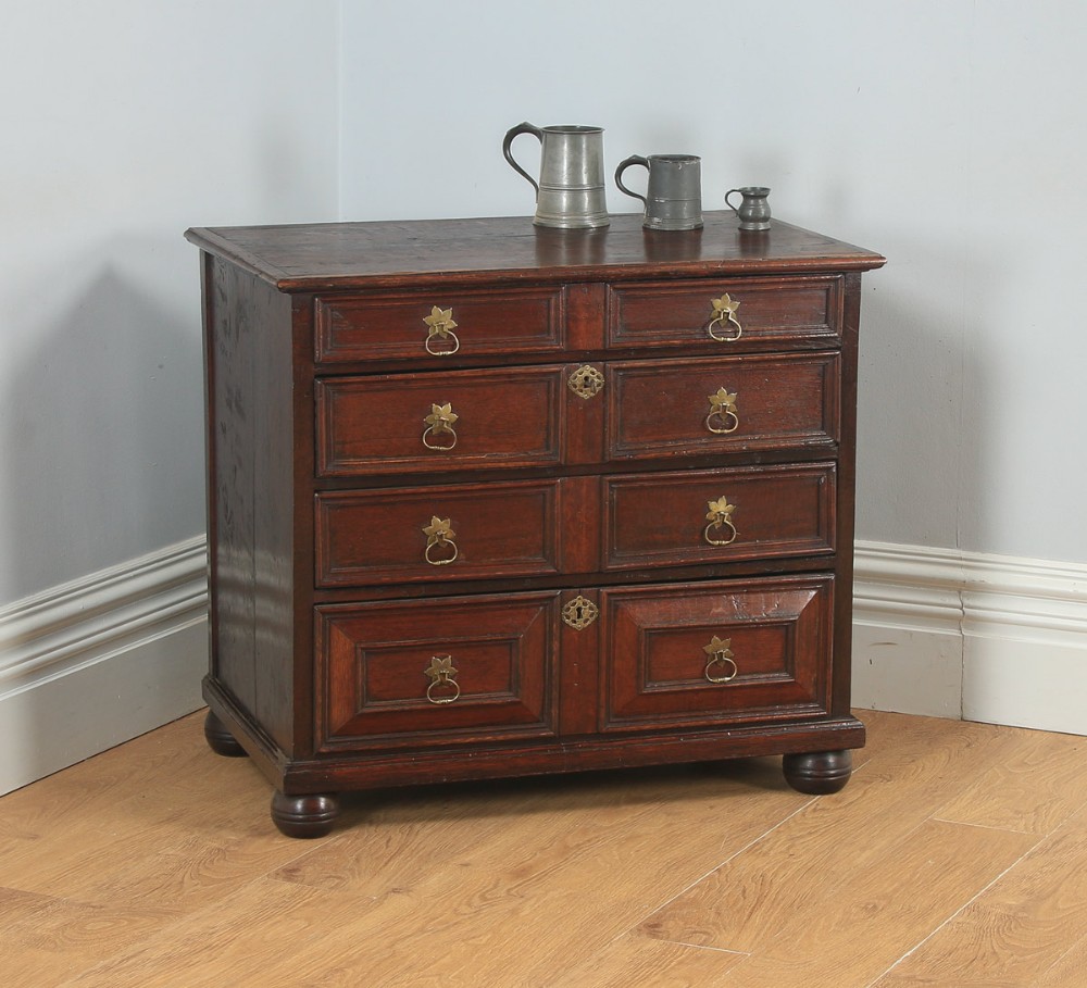 Antique English William & Mary Oak Panelled Geometric Chest of Drawers (Circa 1690)