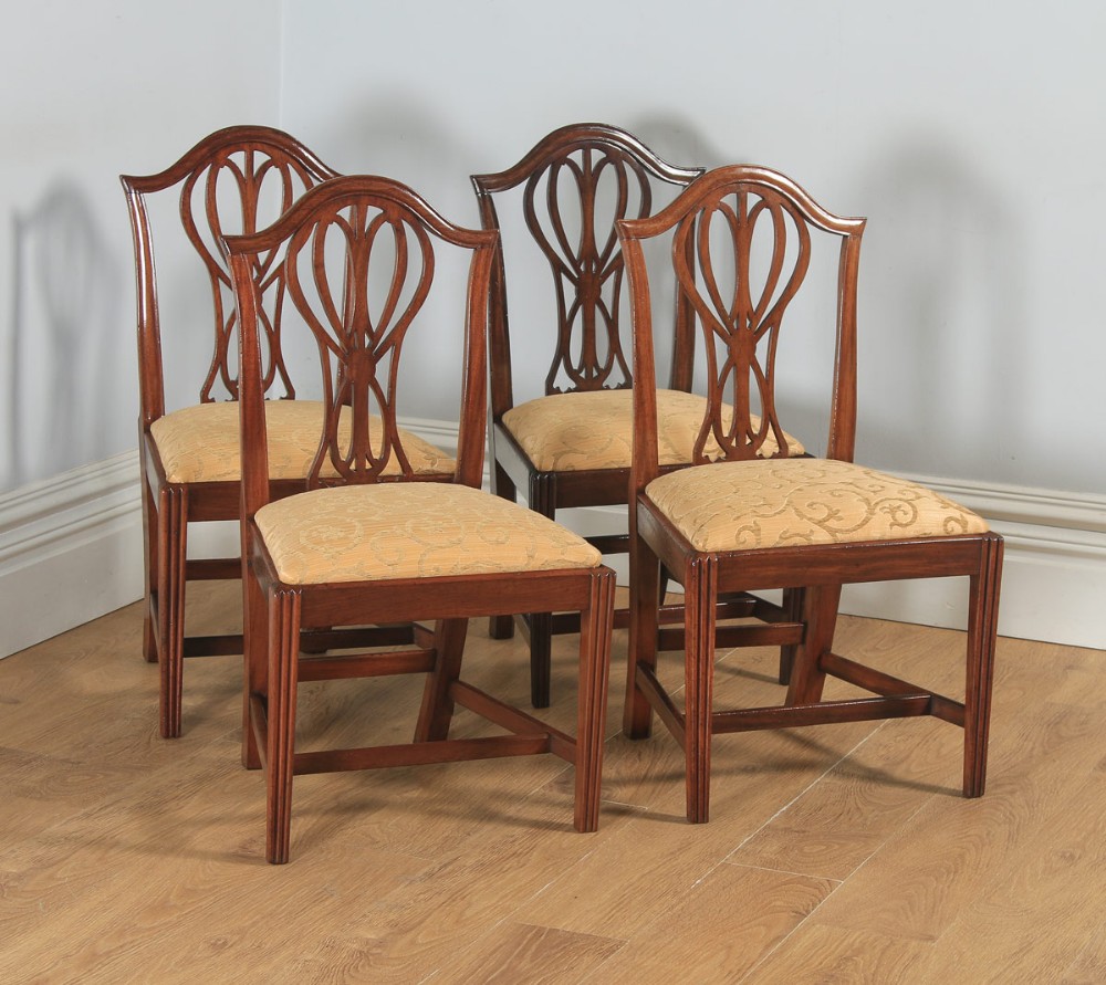 Antique English Set of Four Georgian Hepplewhite Mahogany Dining Chairs (Circa 1780)
