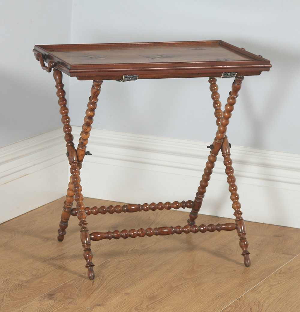 Antique Italian Victorian Sorrento Ware Olive Inlaid Wood Butlers Table (Circa 1880)