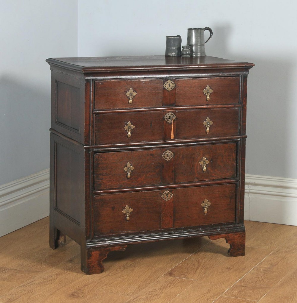 Antique English 18th Century Georgian Oak Panelled Two Part Chest of Drawers (Circa 1740)