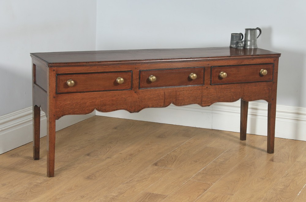 Antique English 19th Century Georgian Oak Shropshire Joined Low Dresser Base Sideboard (Circa 1800)