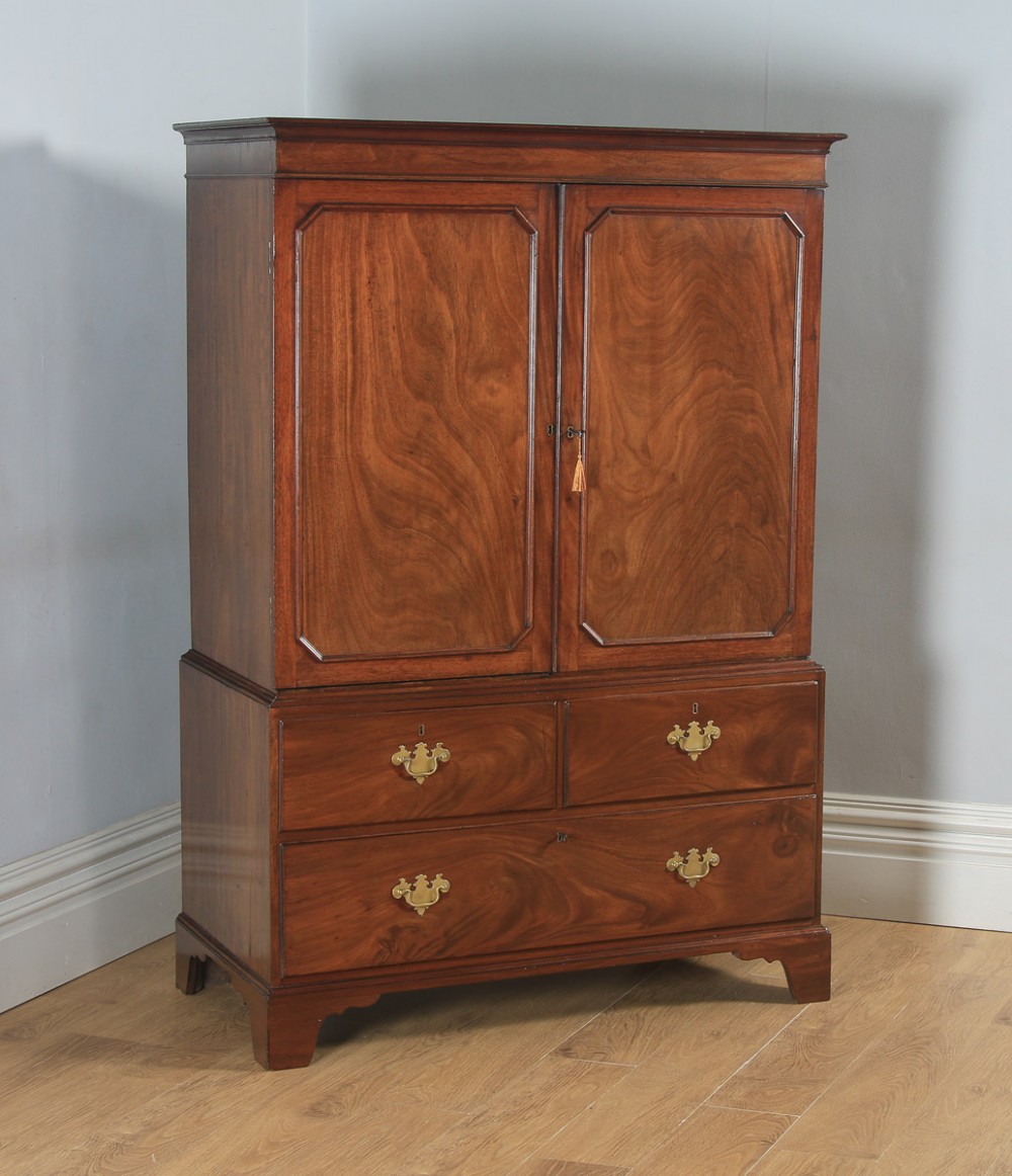 Antique English Georgian Figured Mahogany Linen Press Wardrobe (Circa 1790)