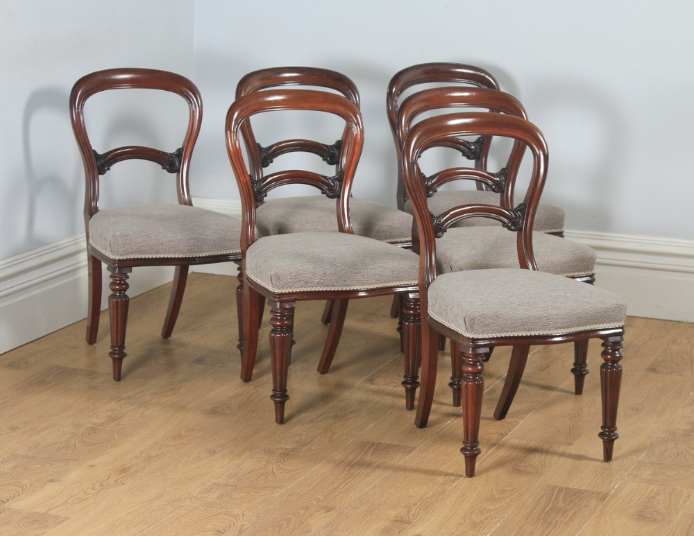 Antique English 19th Century Victorian Set of Six Mahogany Balloon Back Dining Chairs (Circa 1860)