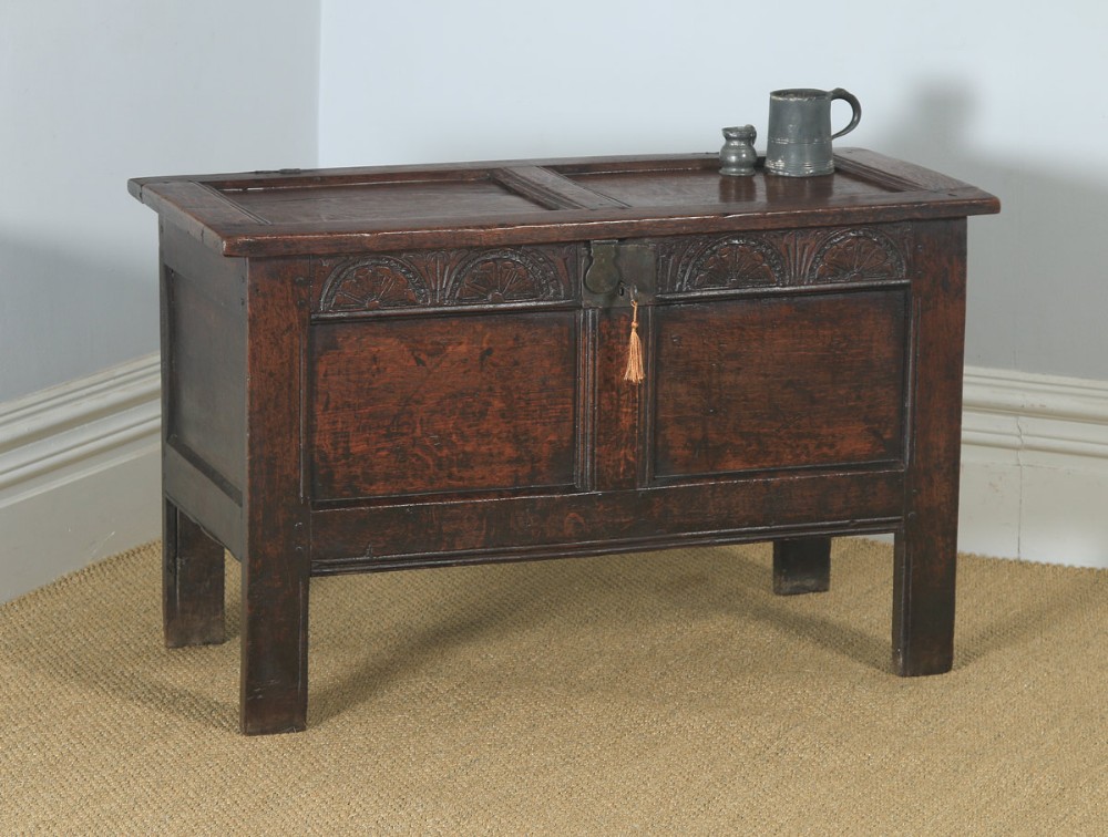 Antique English 18th Century Georgian Oak Joined & Panelled Coffer Chest Blanket Box Trunk (Circa 1730)