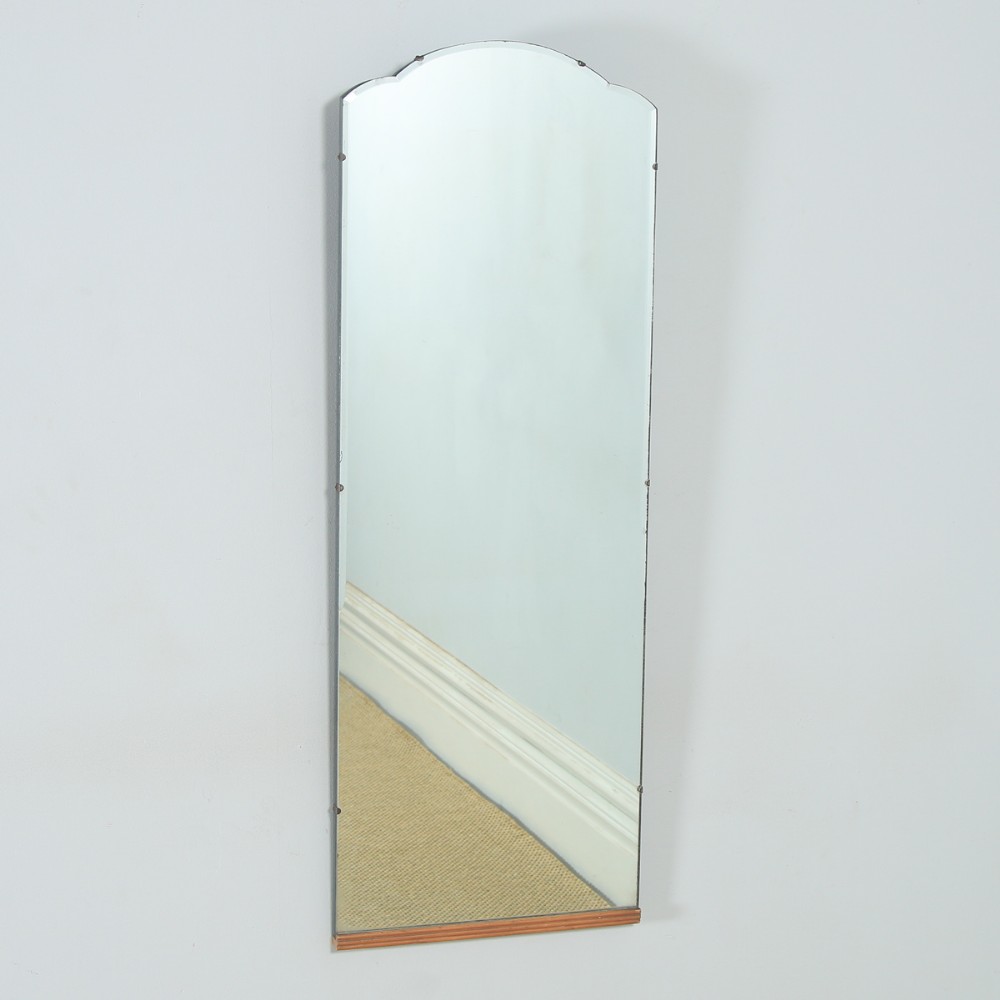Antique English Art Deco Walnut Rectangular Portrait Hanging Wall Mirror (Circa 1930)