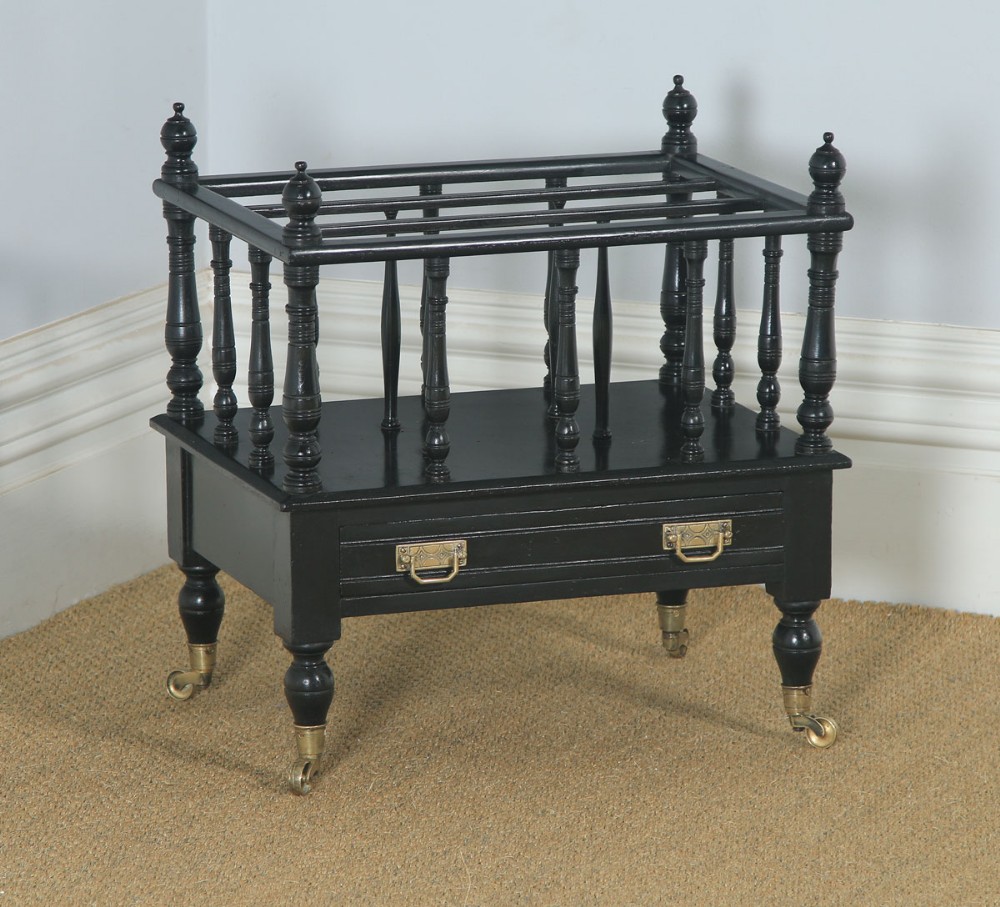 Antique English Victorian Walnut Black Ebonised Canterbury Magazine Rack Tidy (Circa 1870)
