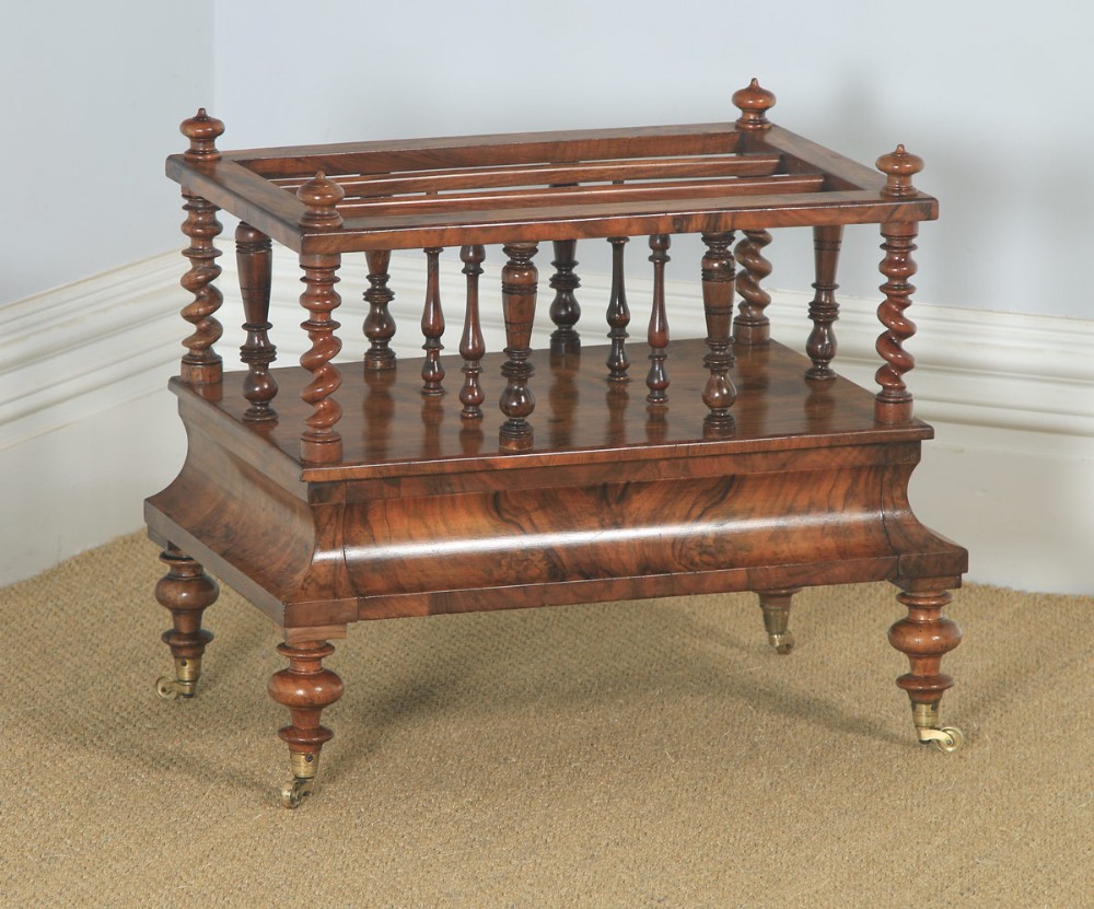Antique English Victorian Walnut Burr Walnut Canterbury Magazine Rack Tidy (Circa 1850)