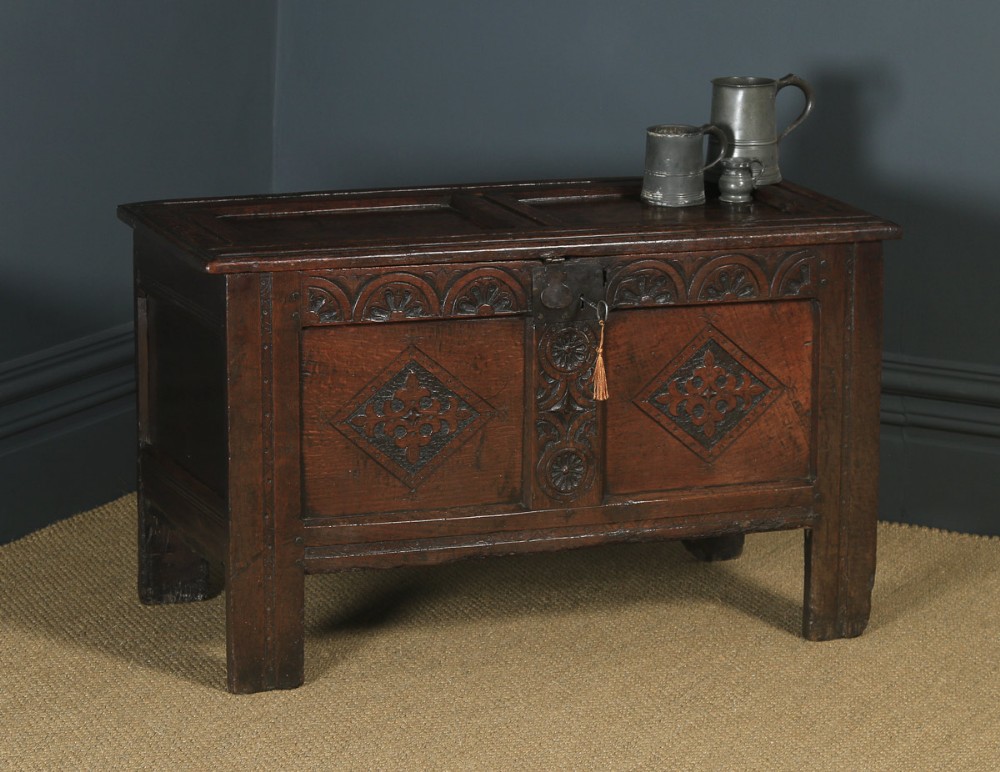 Antique English 18th Century Georgian Oak Joined & Panelled Coffer Chest Blanket Box Trunk (Circa 1730)