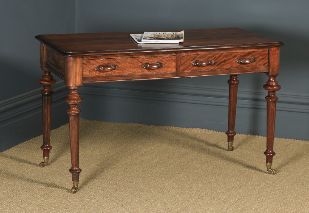Antique English Victorian Flame Satinwood Side Writing Table (Circa 1860)